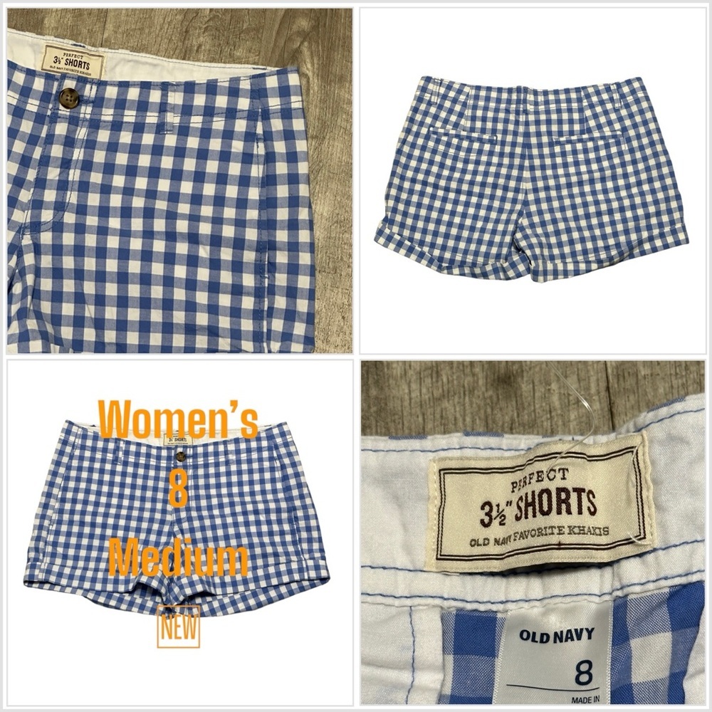 Women's Old Navy 8 M Medium Shorts Chino Khakis Checkered Blue Everyday Twill
